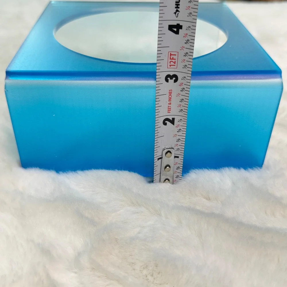 New Blue Ombre Frosted Acrylic Elevated Pet Bowl Stand Riser Modern Minimalist